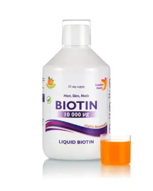 Biotină Lichidă cu 10.000 mcg – Păr, Piele, Unghii, Energie – Sticlă cu 500 ml