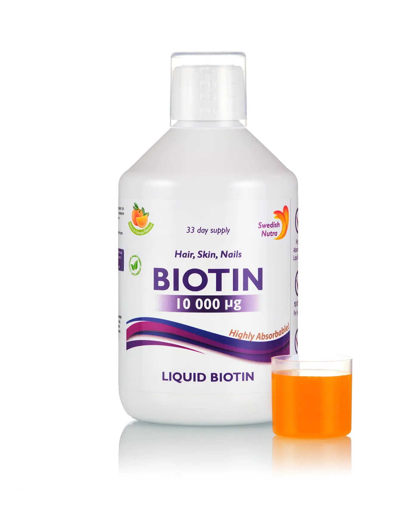 Biotină Lichidă cu 10.000 mcg – Păr, Piele, Unghii, Energie – Sticlă cu 500 ml