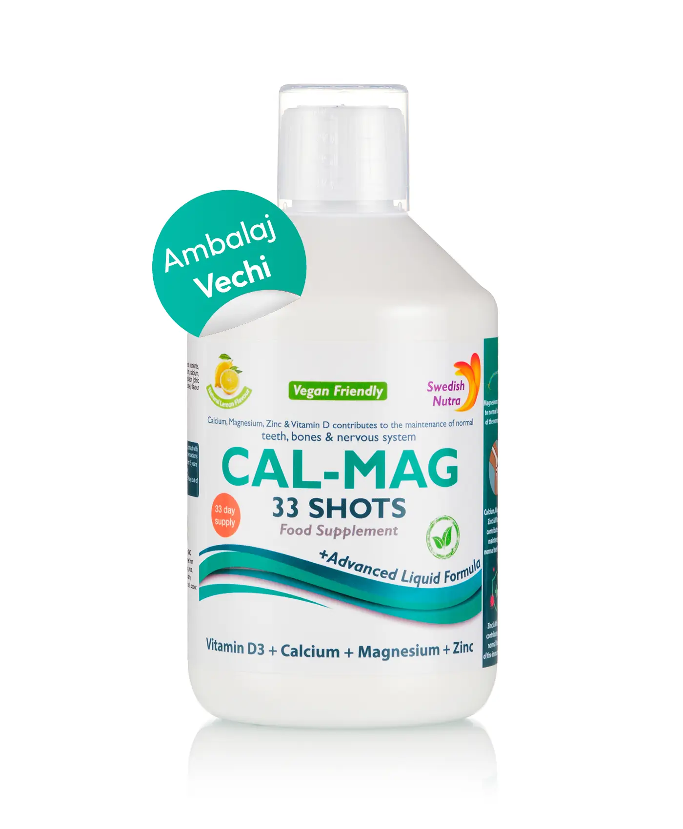 CAL MAG Lichid – Calciu Magneziu Zinc Vitamina D3 Vitamina C – Sticla cu 500 ml - Ambalaj Vechi