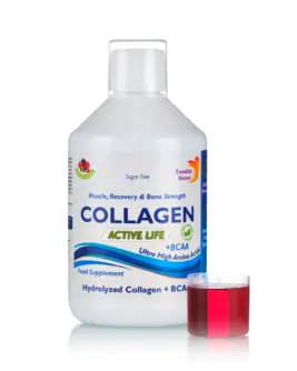 Colagen Lichid Hidrolizat Tip 1, 2 și 3 cu 5000 mg Active Life + Complexul BCAA + Vitamina C, B5, B6 + Acid Hialuronic – Sticlă cu 500 ml