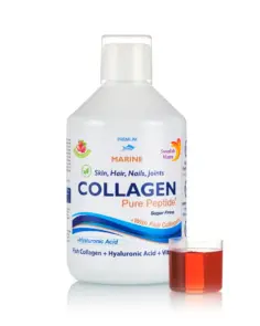 Colagen Marin Lichid Hidrolizat cu 10.000 mg + Acid Hialuronic 50 mg + Biotină 5000 mcg + Siliciu + Vitamina C, B5, B6, B12 – Sticlă cu 500 ml