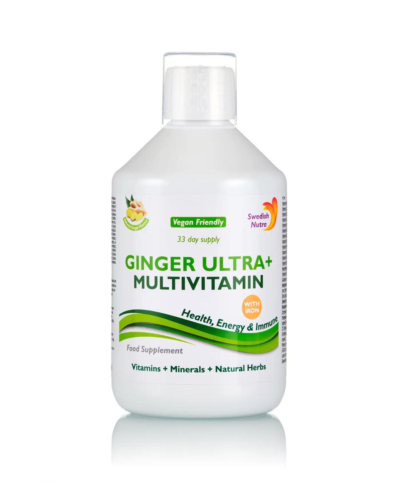 Ginger ULTRA+ Multivitamine + Fier cu 54 Ingrediente Active – Produs Vegan – Sticlă cu 500 ml - Image 2