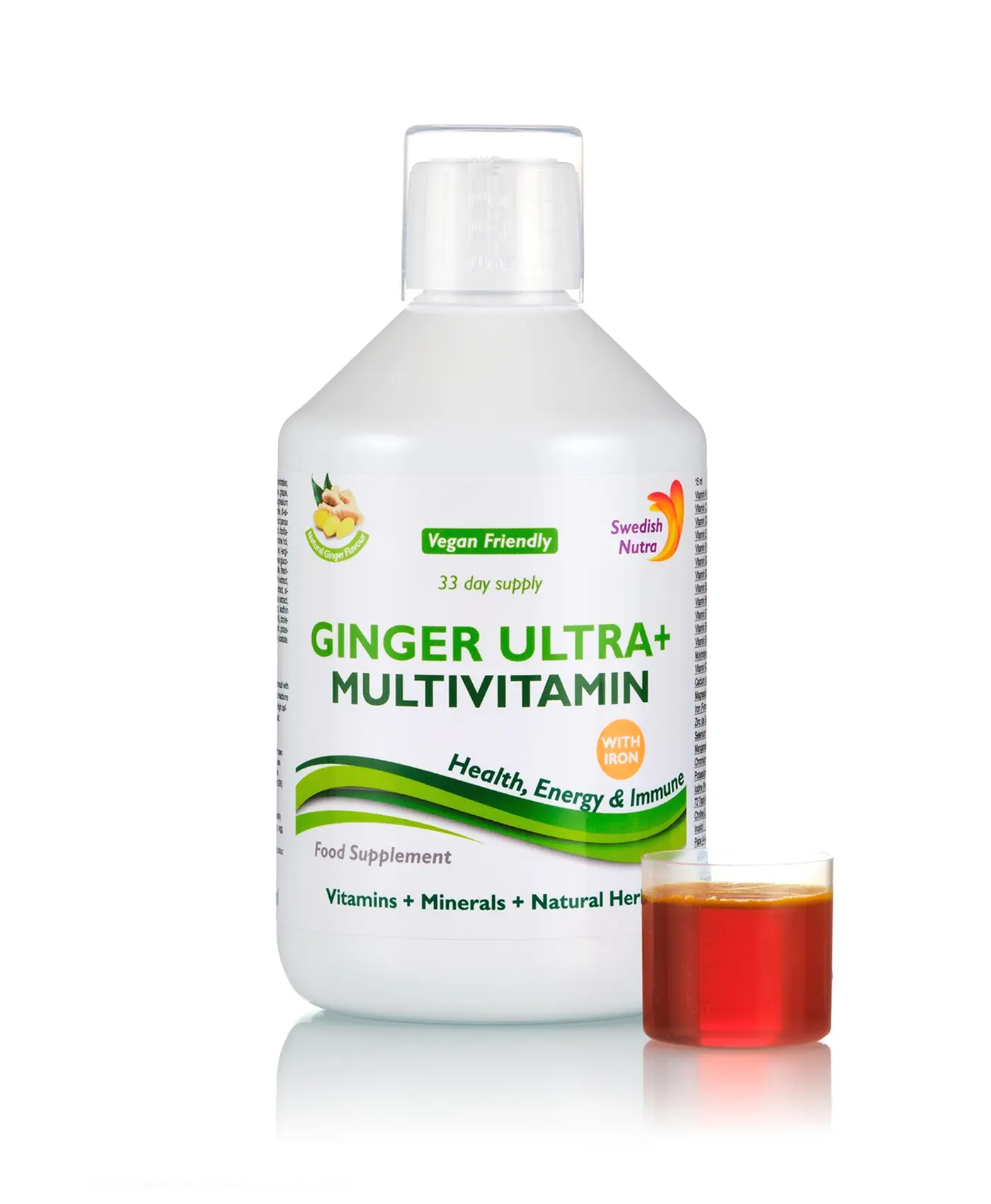 Ginger ULTRA+ Multivitamine + Fier cu 54 Ingrediente Active – Produs Vegan – Sticlă cu 500 ml