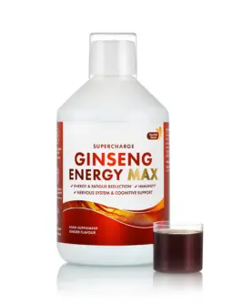 Ginseng Energy 2000 Mg cu Ginseng Siberian + Panax Ginseng + Ghimbir + Vitamine – Energie și Vitalitate – Produs Vegan – Sticlă cu 500 ml