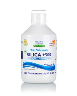 Siliciu Lichid 500 Mg + Vitamina C – Păr, Piele, Unghii, Articulații – Produs Vegan – Sticlă cu 500 ml