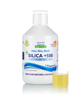 Siliciu Lichid 500 Mg + Vitamina C – Păr, Piele, Unghii, Articulații – Produs Vegan – Sticlă cu 500 ml
