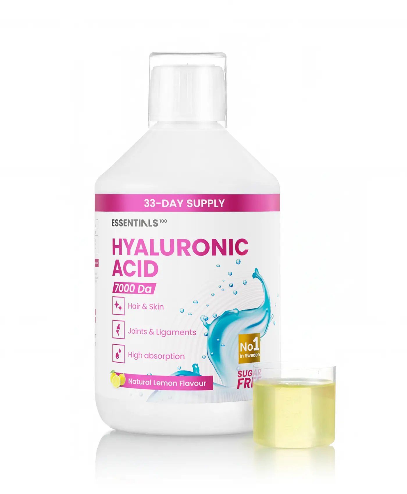 Acid Hialuronic Lichid cu 100 Mg per Doza Zilnică + Vitamina C + Siliciu – produs Vegan – Sticlă cu 500 ml