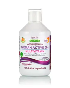 Multivitamine Lichide WOMAN ACTIVE 50+ pentru Femei peste 50 Ani cu 131 Ingrediente: Vitamine + Minerale + Aminoacizi + Bio Active Life Blend – Sticlă cu 500 ml