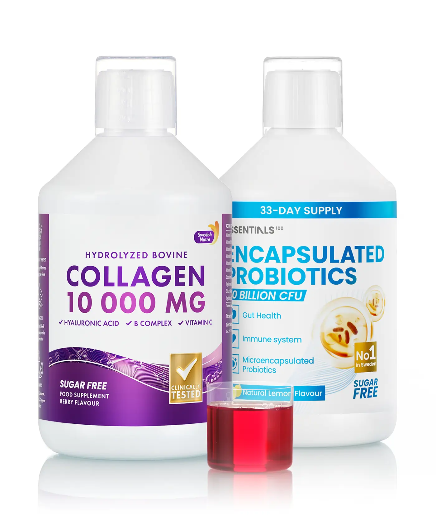 Pachet Beauty Reducere Balonare si Reglare Tranzit - Colagen Lichid Hidrolizat Tip 1 si 3 cu 10.000 Mg Probiotic Lichid
