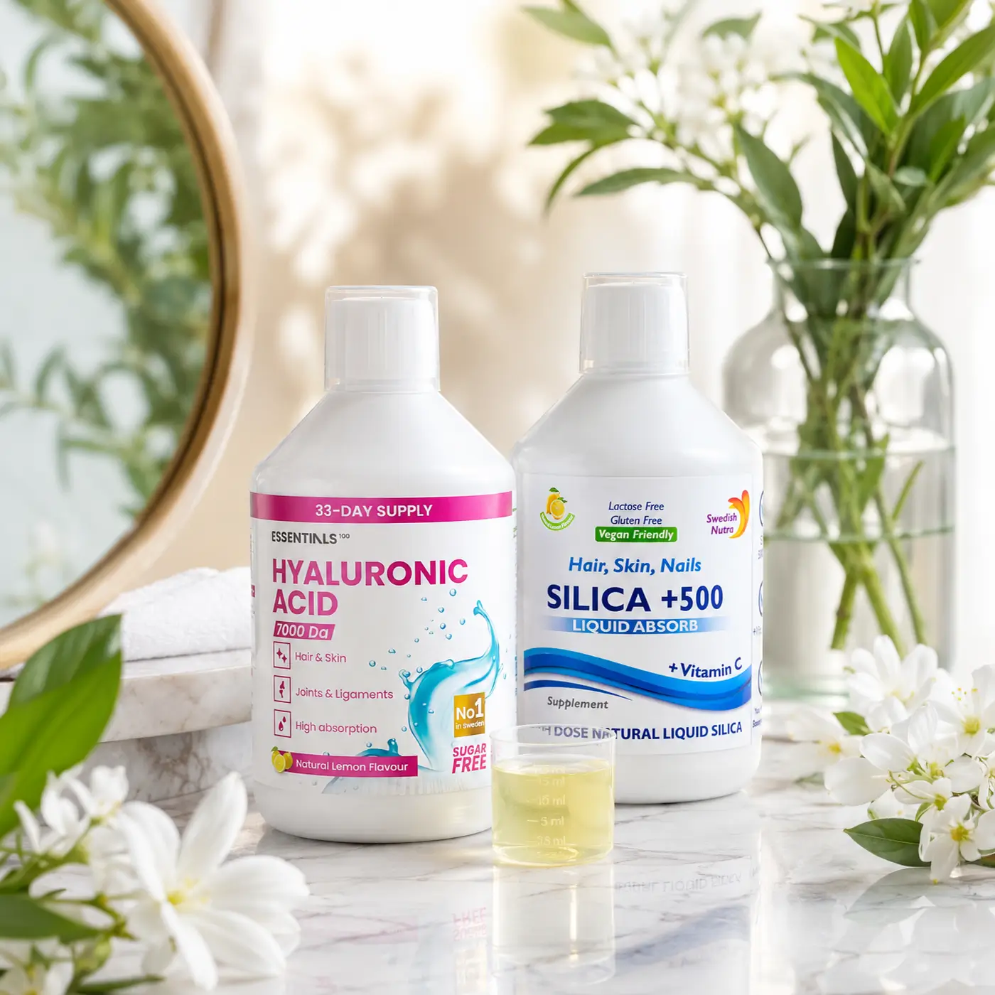 Pachet Intinerire 100 Vegan - Acid Hialuronic + Siliciu Lichid Pachet Intinerire 100 Vegan - Acid Hialuronic + Siliciu Lichid