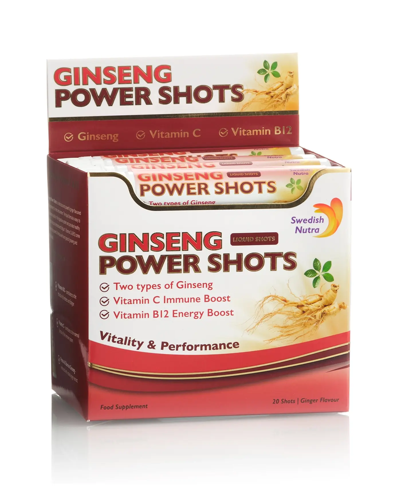 Ginseng Power Shots cu Ginseng Siberian + Panax Ginseng + Ghimbir + Vitamine – Energie si Vitalitate – Produs Vegan – 20 fiole - Image 2