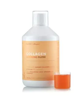 Colagen Morning Glow (din Peste) - Lichid, Hidrolizat Tip 1 si 3 cu 10.000 mg + Acid Hialuronic 25 mg + Retinol 800 mcg + Biotina 5000 mcg + Probiotice + MSM + Siliciu + Vitamine - 500 ml