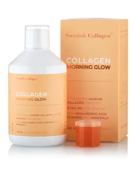Colagen Morning Glow (din Peste) - Lichid, Hidrolizat Tip 1 si 3 cu 10.000 mg + Acid Hialuronic 25 mg + Retinol 800 mcg + Biotina 5000 mcg + Probiotice + MSM + Siliciu + Vitamine - 500 ml