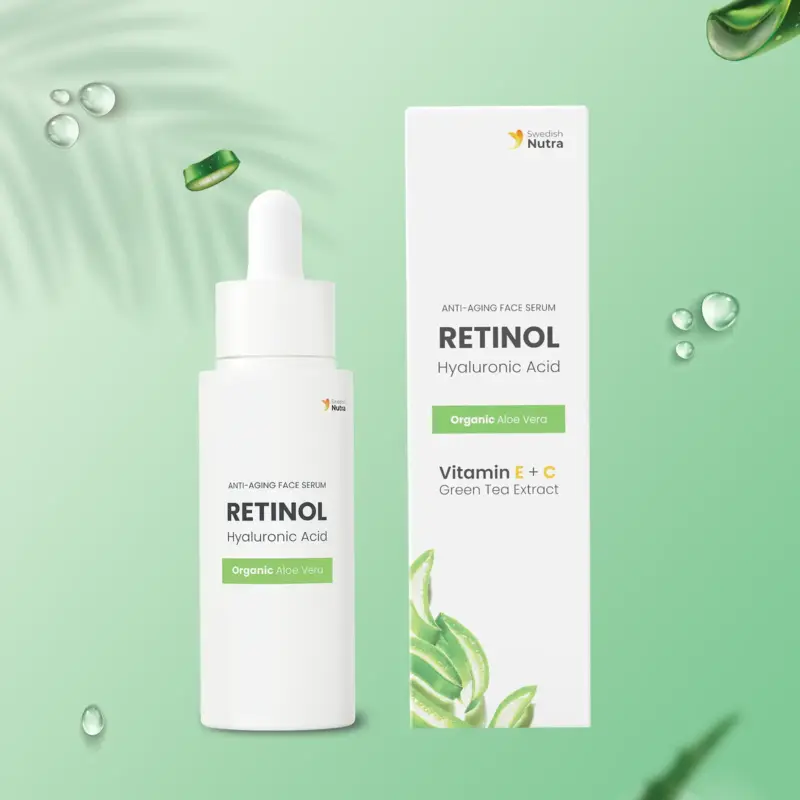 Ser cu Retinol, Acid Hialuronic, Vitamina C si E, Aloe Vera si Ceai Verde, 30ml – Swedish SkinCare Ser cu Retinol, Acid Hialuronic, Vitamina C si E, Aloe Vera si Ceai Verde, 30ml – Swedish SkinCare