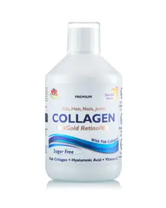 Colagen Gold Retinol fara zahar (din Peste) -Lichid, Hidrolizat Tip 1 si 3 cu 10.000 mg + Retinol 800 mcg + Biotina + MSM + Acid Hialuronic + Zinc + Seleniu + Siliciu + Vitamine - 500 ml