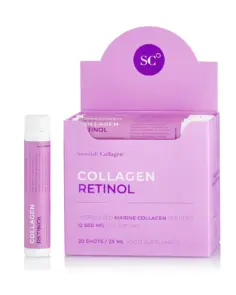 Colagen Retinol - Colagen Marin Hidrolizat Lichid Tip 1 si 3 cu 12.500 mg + Retinol 800 mcg + Acid Hialuronic 75 mg + Biotina 5000 mcg + MSM 125 mg + Zinc 10 mg + Siliciu 25 mg + Vitaminele C, B5, B6, B12 si D3 - 20 Fiole