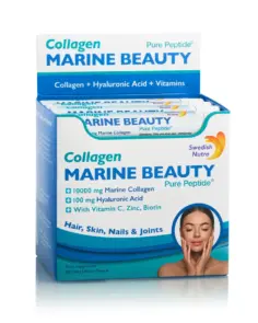 MARINE BEAUTY – 30 shots – Colagen lichid hidrolizat marin de tip 1 și 3 pentru păr, piele, unghii și articulații + Acid Hialuronic + Siliciu +Biotină + Seleniu + Zinc + Vitamine