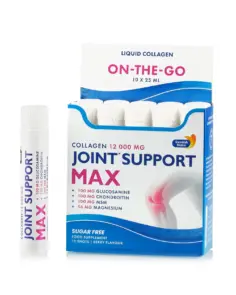 Joint Support Max 10 Shots Travel Pack – Colagen Hidrolizat Pure Peptide de Tip 1, 2 si 3 cu 12.000 mg + Acid Hialuronic + Glucozamina + Condroitina + MSM + Turmeric + Vitamina D3 + Seleniu pentru Oase, Dureri Articulare si Mobilitate