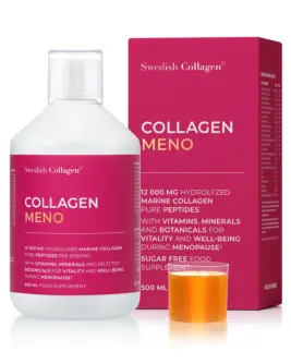 Colagen Meno - Colagen Marin Hidrolizat Lichid Tip 1 si 3 cu 12.000 mg + Acid Hialuronic + Elastina + Coenzima Q10 + Mix de Plante pentru Menopauza + Vitamine si Minerale - 500 ml