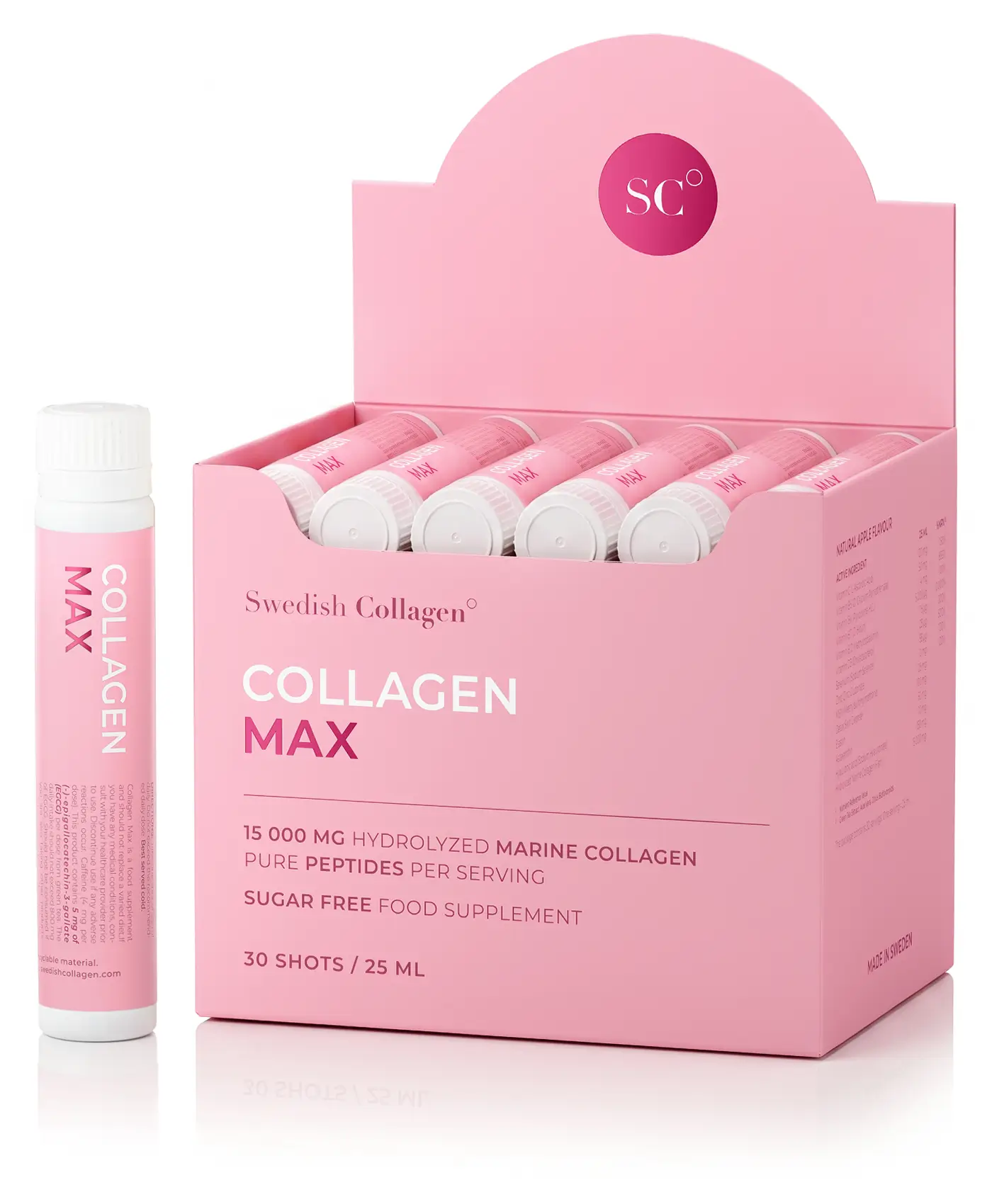 Colagen Max - 30 Fiole - Colagen Marin Hidrolizat Lichid 15.000 mg Tip 1 și 3 + Acid Hialuronic 150 mg + Elastină 50 mg + MSM 125 mg + Biotină 5000 mcg + Zinc + Seleniu + Vitamine