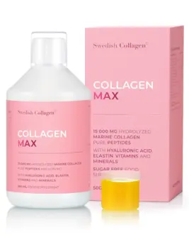 Collagen Max - Colagen Marin Hidrolizat Lichid 15.000 mg Tip 1 și 3 + Acid Hialuronic 150 mg + Elastină 50 mg + MSM 125 mg + Biotină 5000 mcg + Zinc + Seleniu + Vitamine