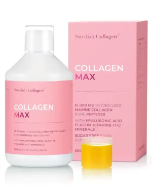 Collagen Max - Colagen Marin Hidrolizat Lichid 15.000 mg Tip 1 și 3 + Acid Hialuronic 150 mg + Elastină 50 mg + MSM 125 mg + Biotină 5000 mcg + Zinc + Seleniu + Vitamine