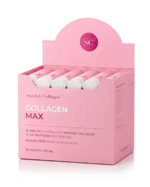 Collagen Max - Colagen Marin Hidrolizat Lichid 15.000 mg Tip 1 și 3 + Acid Hialuronic 150 mg + MSM 125 mg + Elastină 50 mg + Biotină 5000 mcg + Zinc + Seleniu + Vitamine - Cutie 30 Fiole1