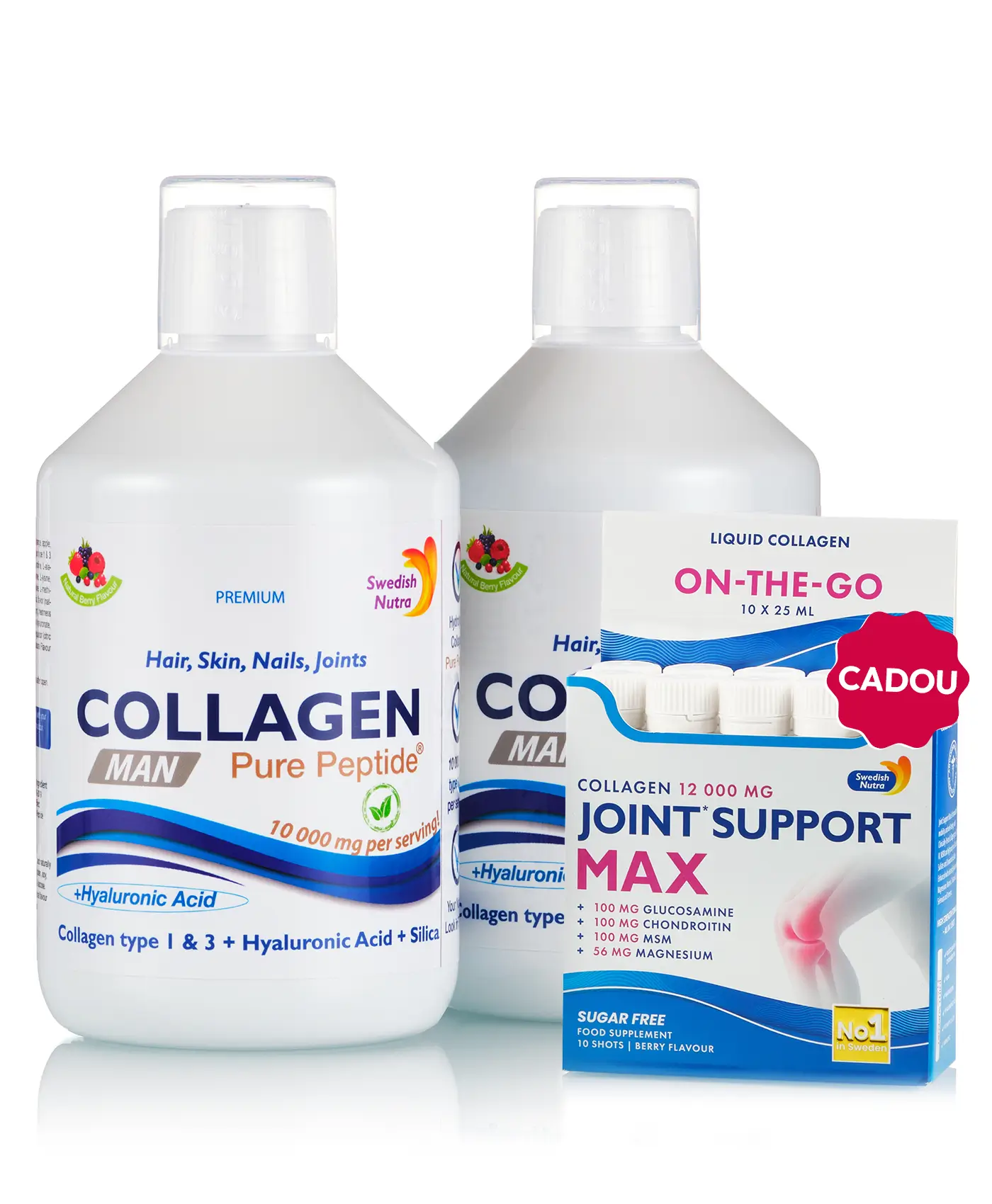 Pachet Colagen MAN - 2 sticle × Colagen Lichid MAN 10,000mg + Cadou Joint Support Max 10 fiole