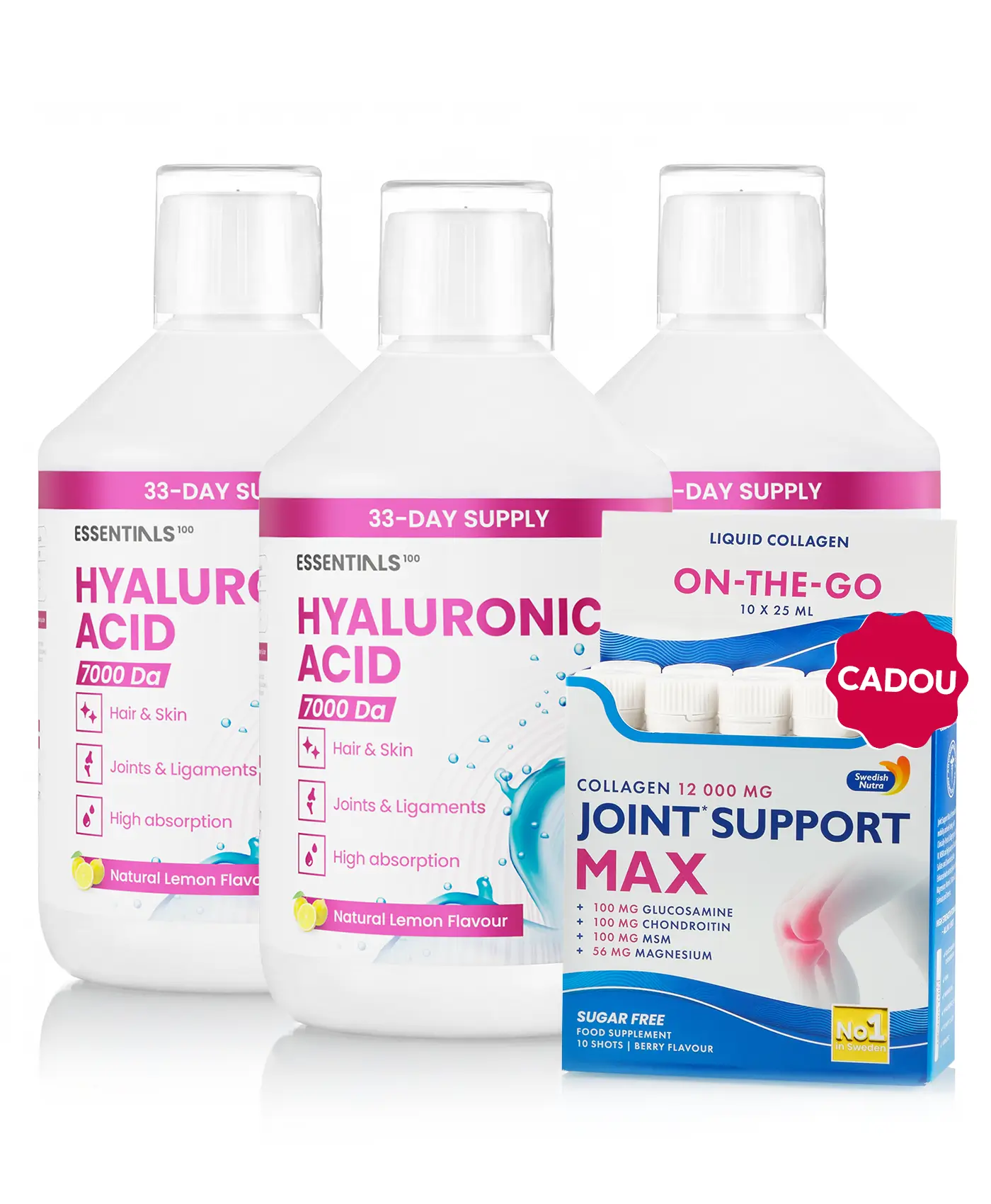Pachet Hidratare & Mobilitate - 3 sticle × Acid Hialuronic Lichid + Cadou Joint Support Max 10 fiole