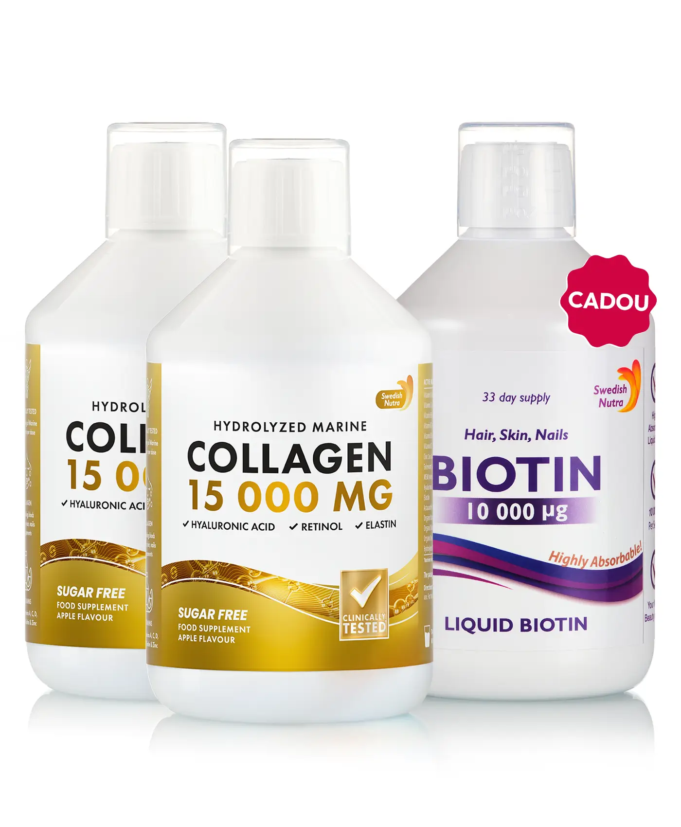 Pachet Frumusețe de Iarnă – 2 sticle × Colagen Marin 15.000 mg + Cadou Biotină Lichidă 10.000 mcg